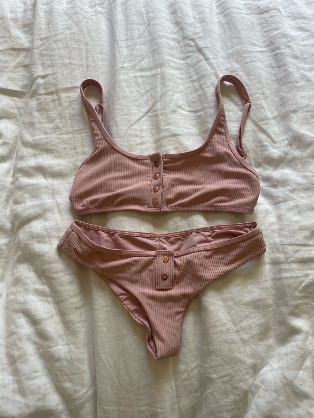 Ribbed Frankie’s Bikinis Alana Set in Vintage Rose